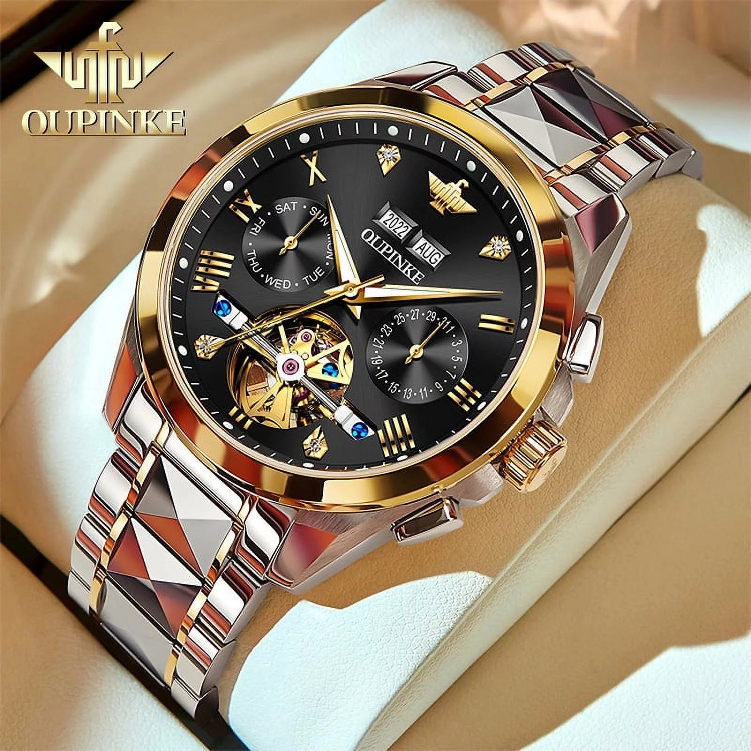 Self Winding Black Watches for Men Luxury Business Dress Mens Watch Reloj Para Hombre