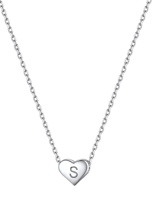 Tiny Heart Initial Necklace Alphabet S Dainty Letter Heart Pendant Choker 925 Sterling Silver Necklace for Women Girls