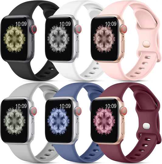 for Apple Watch Bands 38Mm 40Mm 41Mm 42Mm 44Mm 45Mm 49Mm for Women Men, 6 Pack Silicone Sport Wristbands for Apple Watch Ultra 2 Series 9 8 7 6 5 4 3 SE