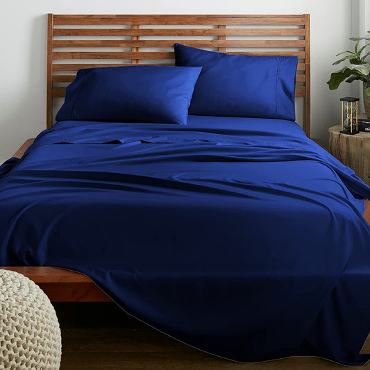 Full Size 4 Piece Sheet Set - Extra Soft Microfiber, Breathable, Wrinkle and Fade Resistant Luxury Bedding - Deep Pockets - Easy Fit - Navy Blue Oeko-Tex Sheets