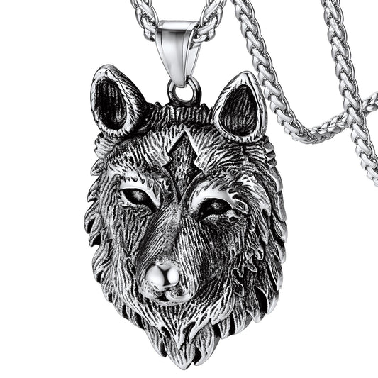 Norse Viking Wolf Pendant Necklace for Men Stainless Steel Scandinavia Jewelry Gift Amulet