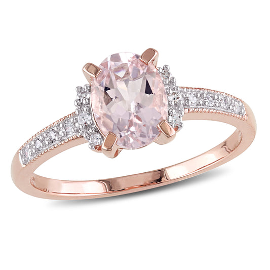 Women'S 1-1/7 Carat T.G.W. Oval-Cut Morganite and Round-Cut Diamond Accent Rose Gold Flash Plated Sterling Silver Halo Ring