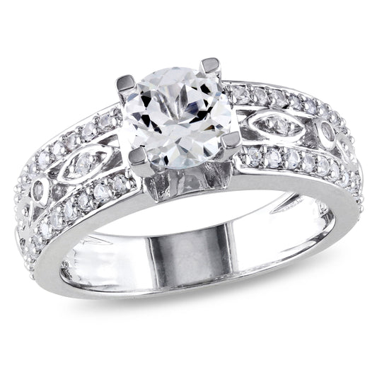 Women'S Engagement Anniversary Bridal 1 7/8 CT T.G.W. Round-Cut Created White Sapphire Sterling Silver Vintage Collection Ring with Bezel/Pave/ 4 Prong/ Claw Setting