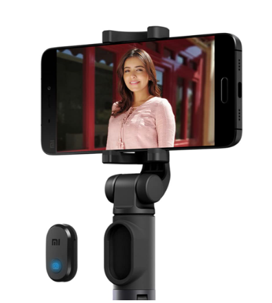 Mi Xiaomi Selfie Stick with Micro USB Rechargeable Bluetooth Remote,Tripod Stand,Multifunctional Selfie Stick with Extendable Aluminium Mono (pod,360 Deg Rotation Phone Holder,Adjustable Grip (Black) (SA)