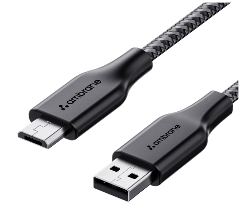Ambrane Unbreakable 60W / 3A Fast Charging 1.5m Braided Micro USB Cable for Smartphones, Tablets, Laptops & other Micro USB devices, 480Mbps Data Sync, Quick Charge 3.0 (RCM15, Black)(SA)