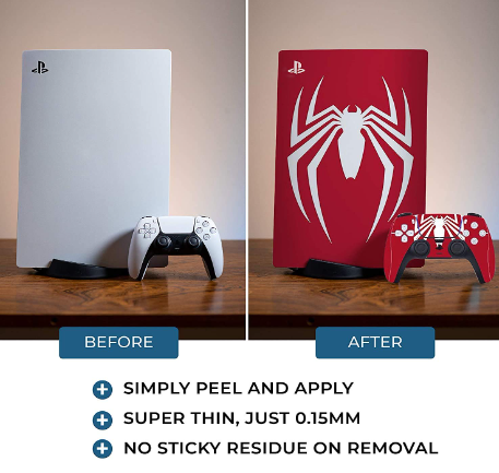 ELTON PS5 Skin Protective Cover Vinyl Sticker Decals for PlayStation 5 Disk Version Console and Two Dual Sense 5 Sticker Skins Black PS5 Console and Controller design202 [video game](spider man red) (SA)
