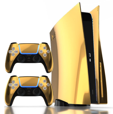 Khushi Decor Golden Foil Metalic UV 3M Vinyl Sticker Decals for Playstation 5 Disk Version Console and Two Dual Sense 5 Sticker Skins Black PS5 Skin Console and Controller Design [Video Game] (SA)