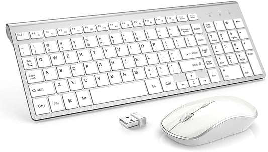 Wireless Keyboard and Mouse, USB Slim Wireless Keyboard Mouse with Numeric Keypad Compatible with Imac Mac PC Laptop Tablet Computer Windows -Silver White